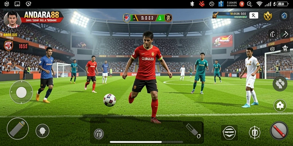 Tampilan gameplay menegangkan di ANDARA88 dengan aksi sepak bola yang seru.