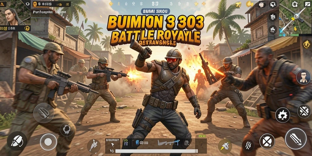 Screenshot utama BUMI303 menampilkan intensitas pertandingan Battle Royale.