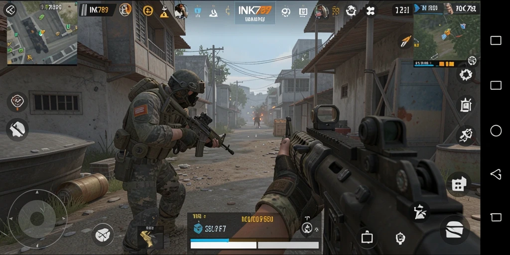 Tampilan gameplay menegangkan di INK789 dengan aksi tembak-menembak.