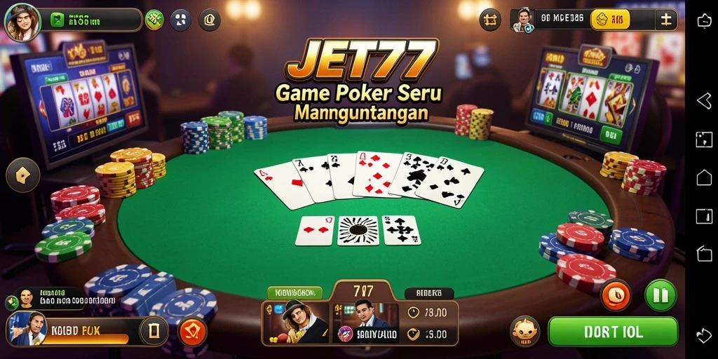 Tampilan antarmuka permainan Poker JET77 yang menarik dan interaktif.