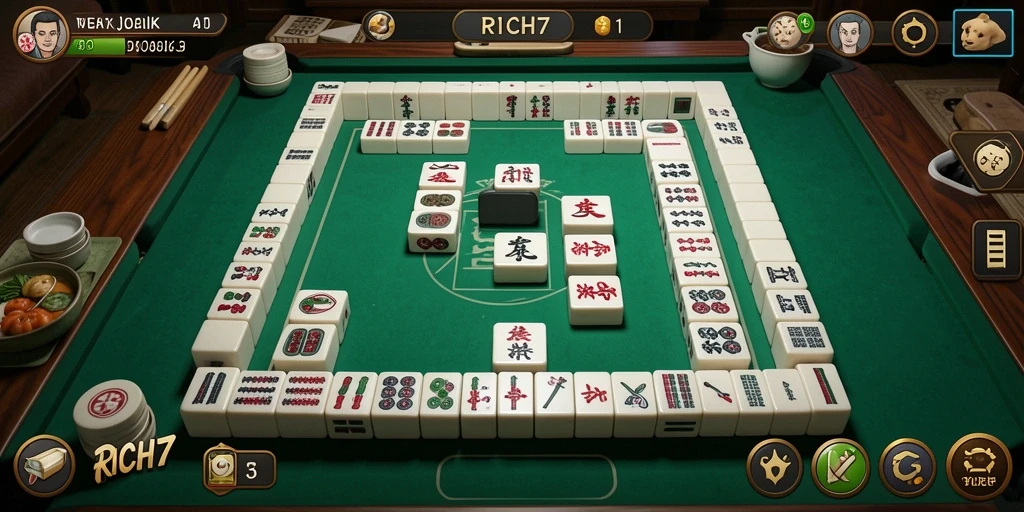 Screenshot gameplay RICH7 menampilkan tantangan seru permainan Mahjong.