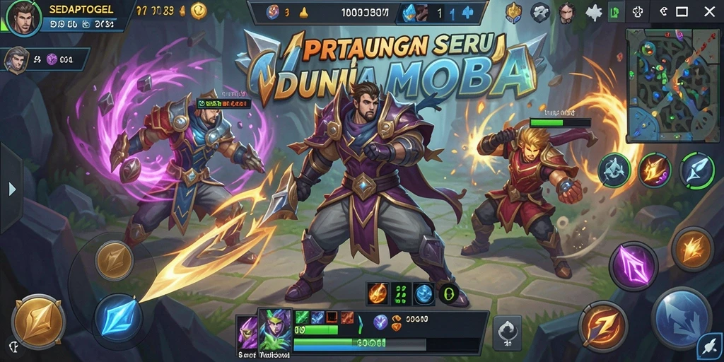 Screenshot utama SEDAPTOGEL menampilkan aksi seru di arena MOBA.